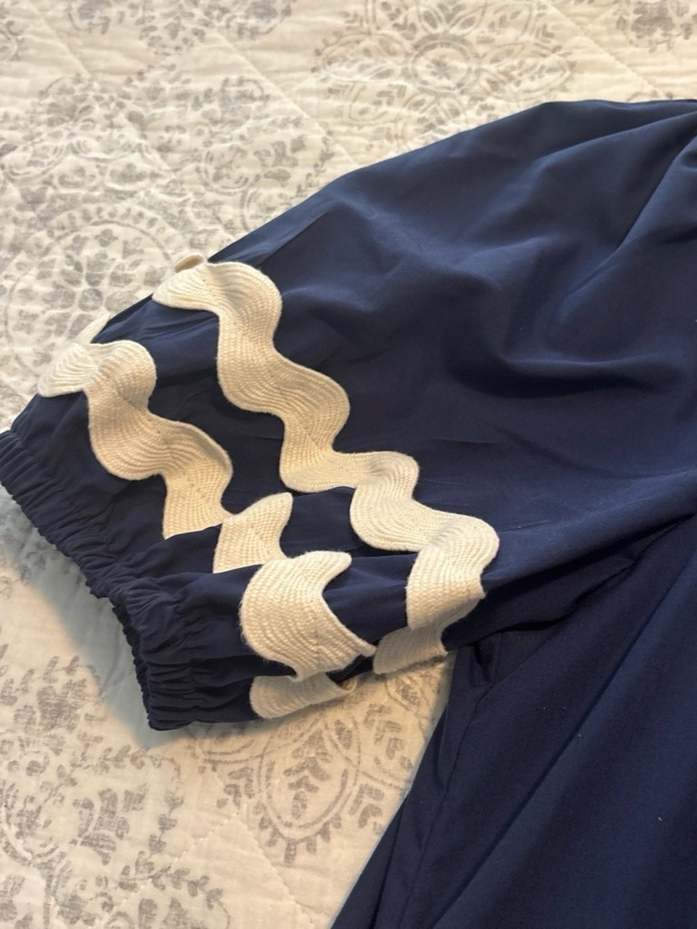 entro Navy Baby Doll Dress with Cream Wave Trim - Picture 4 of 4